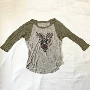 Roxy VTG 2000s Women's Graphic Shirt Gray Green Black Pink